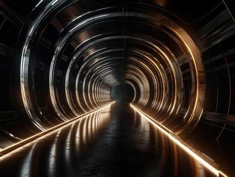 Abstract futuristic tunnel corridor with glowing lights and reflections Science fiction style Created with technology photo