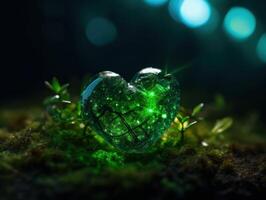 Green heart that represents environmental protection created with technology. photo