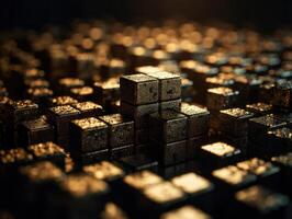 Futuristic gold cubes background Abstract geometric mosaic grid Square tiles pattern technology photo