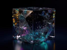 Futuristic glass cube background technology. photo