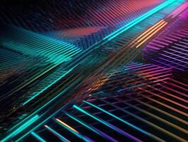 Neon lights diagonal lines on dark background Created with technology photo