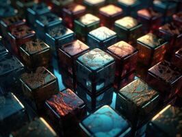 Futuristic metallic cubes background Abstract geometric mosaic grid Square tiles pattern technology photo