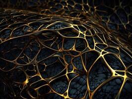 Dark black and gold abstract background An abstract image featuring organic shapes and lines that intersect and overlap created with technology. photo