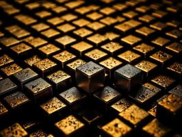 Futuristic gold cubes background Abstract geometric mosaic grid Square tiles pattern technology photo