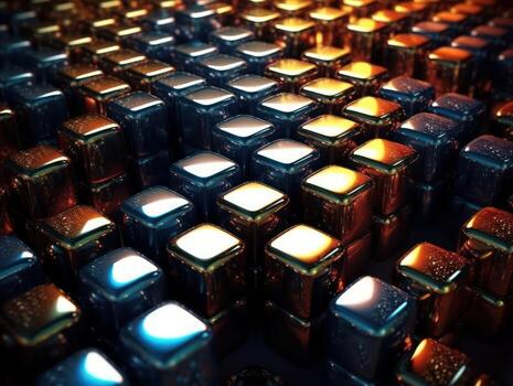 Futuristic metallic cubes background Abstract geometric mosaic grid Square tiles pattern technology photo
