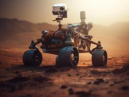 Rover on Mars surface. Exploration of red planet. Created with technology. photo