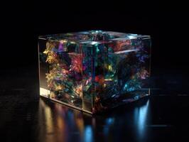 Futuristic glass cube background technology. photo