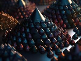 Futuristic abstract colorful metallic pyramid geometric background created with technology photo