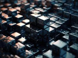 Futuristic metallic cubes background Abstract geometric mosaic grid Square tiles pattern technology photo