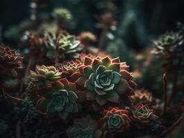 miniatura hogar flores suculentas y cactus en el jardín creado con generativo ai tecnología foto