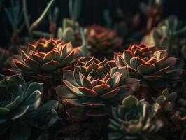 miniatura hogar flores suculentas y cactus en el jardín creado con generativo ai tecnología foto