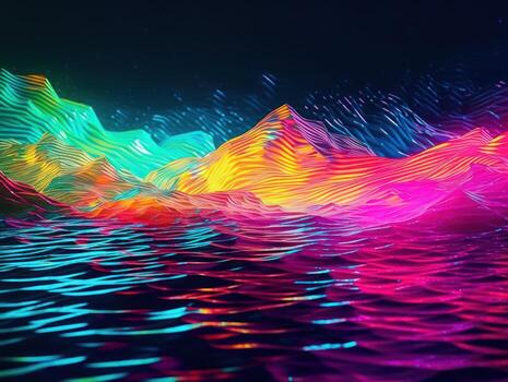 Neon lights Chromatic Holographic liquid dynamic shapes on dark background Created with technology. photo