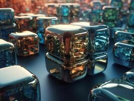 Futuristic glass cubes background Abstract geometric mosaic grid Square tiles pattern technology photo