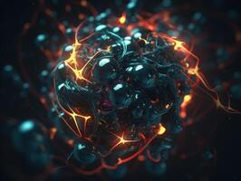 Abstract molecule model on dark background Created with technology. photo