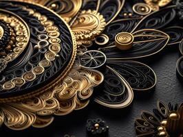 Paper made Quilling craft technic black and gold abstract background lines Created with technology photo