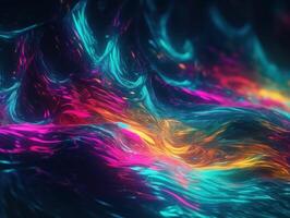 Neon lights Chromatic Holographic liquid dynamic shapes on dark background Created with technology. photo