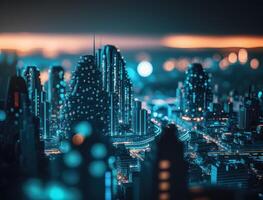 futurista ciudad paisaje paisaje urbano isométrica ver noche ciudad creado con generativo ai tecnología foto