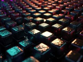 Futuristic metallic cubes background Abstract geometric mosaic grid Square tiles pattern technology photo