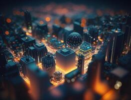 Futuristic city landscape cityscape isometric view Night city Created with technology photo