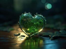 Green heart that represents environmental protection created with technology. photo