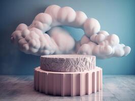 Round podium with clouds and circles created with technology photo