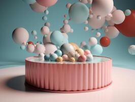 Round podium with clouds and circles created with technology photo