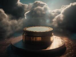 Round podium with clouds and circles created with technology photo