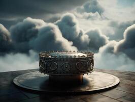 Round podium with clouds and circles created with technology photo