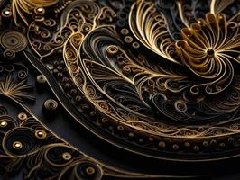 Paper made Quilling craft technic black and gold abstract background lines Created with technology photo