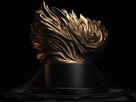 Round podium and circles gold and black created with technology. photo