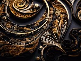 Paper made Quilling craft technic black and gold abstract background lines Created with technology photo