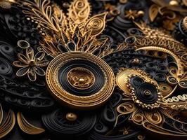 Paper made Quilling craft technic black and gold abstract background lines Created with technology photo