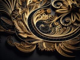 Paper made Quilling craft technic black and gold abstract background lines Created with technology photo