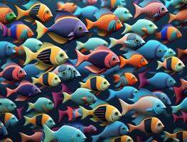 Group of colorful fishes on dark background Created with technology photo