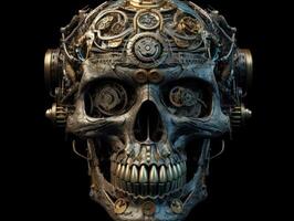 Abstract fantasy colorful mechanical skull background created with technology. photo