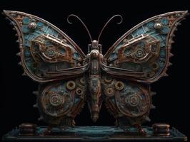 Abstract fantasy colorful mechanical butterfly background created with technology. photo