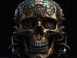 Abstract fantasy colorful mechanical skull background created with technology. photo