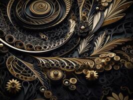 Paper made Quilling craft technic black and gold abstract background lines Created with technology photo