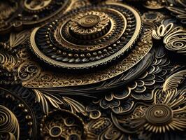 Paper made Quilling craft technic black and gold abstract background lines Created with technology photo