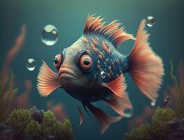 Colorful fish in the aquarium. Underwater world Created with technology photo