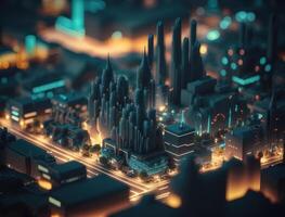 Futuristic city landscape cityscape isometric view Night city Created with technology photo