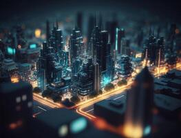 futurista ciudad paisaje paisaje urbano isométrica ver noche ciudad creado con generativo ai tecnología foto