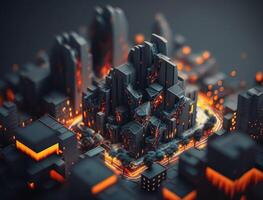 Futuristic city landscape cityscape isometric view Night city Created with technology photo