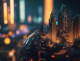 futurista ciudad paisaje paisaje urbano isométrica ver noche ciudad creado con generativo ai tecnología foto