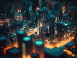 Futuristic city landscape cityscape isometric view Night city Created with technology photo