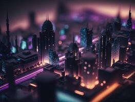 futurista ciudad paisaje paisaje urbano isométrica ver noche ciudad creado con generativo ai tecnología foto