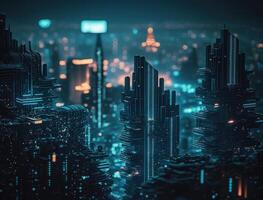 futurista ciudad paisaje paisaje urbano isométrica ver noche ciudad creado con generativo ai tecnología foto