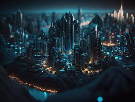 Futuristic city landscape cityscape isometric view Night city Created with technology photo