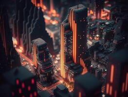 Futuristic city landscape cityscape isometric view Night city Created with technology photo