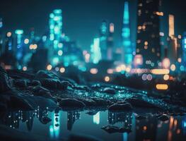 futurista ciudad paisaje paisaje urbano isométrica ver noche ciudad creado con generativo ai tecnología foto